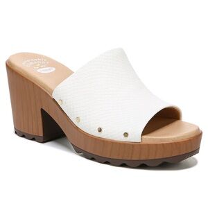 Dr. Scholl's Wake-up BRAND White Slide Sandal Clog with Wood-Effect Heel - Women